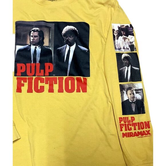 PULP FICTION LONG SLEEVE T SHIRT SIZE S YELLOW GRAPHICS ON SLEEVE VINCENT VEGA - Picture 3 of 5